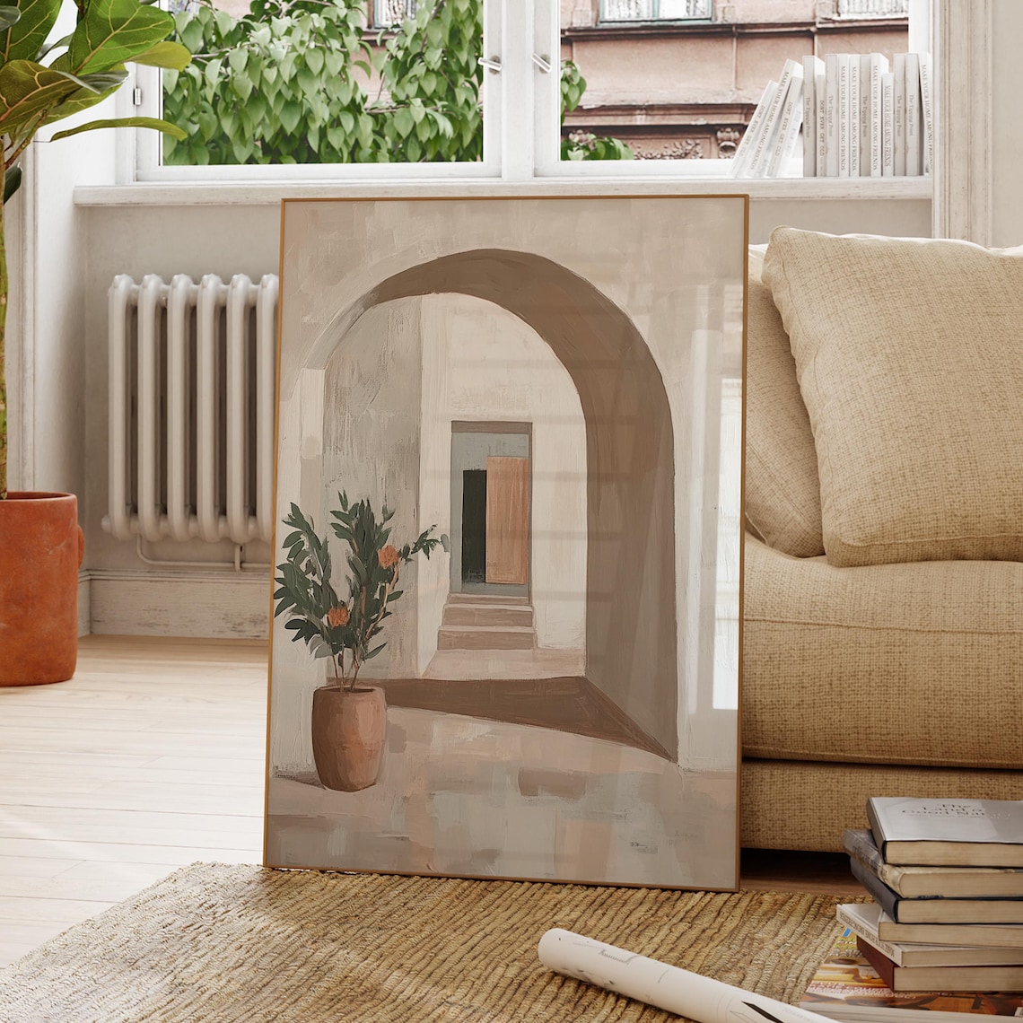 Mediterranean Arch Doorway Potted Plant Neutral Travel Art Poster