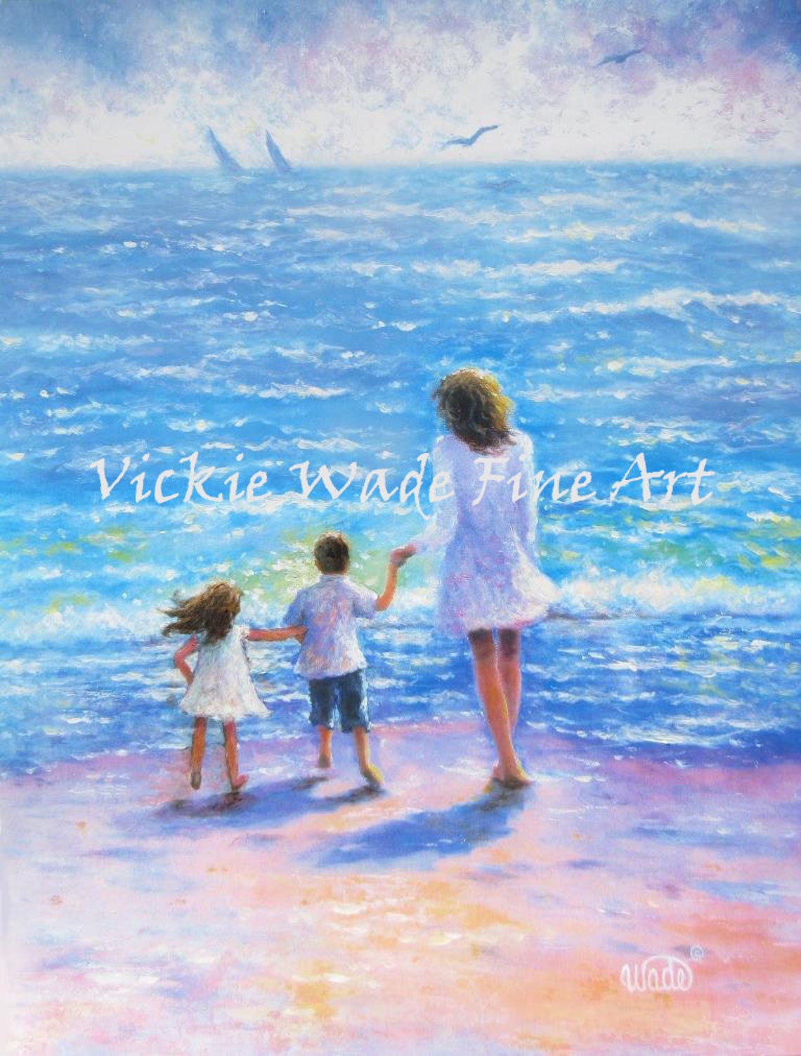 Mother Son And Daughter Beach Art Print Brother And Sister Boy And Girl Beach Beach Children Mothers Day Gift Beach Kids Vickie Wade