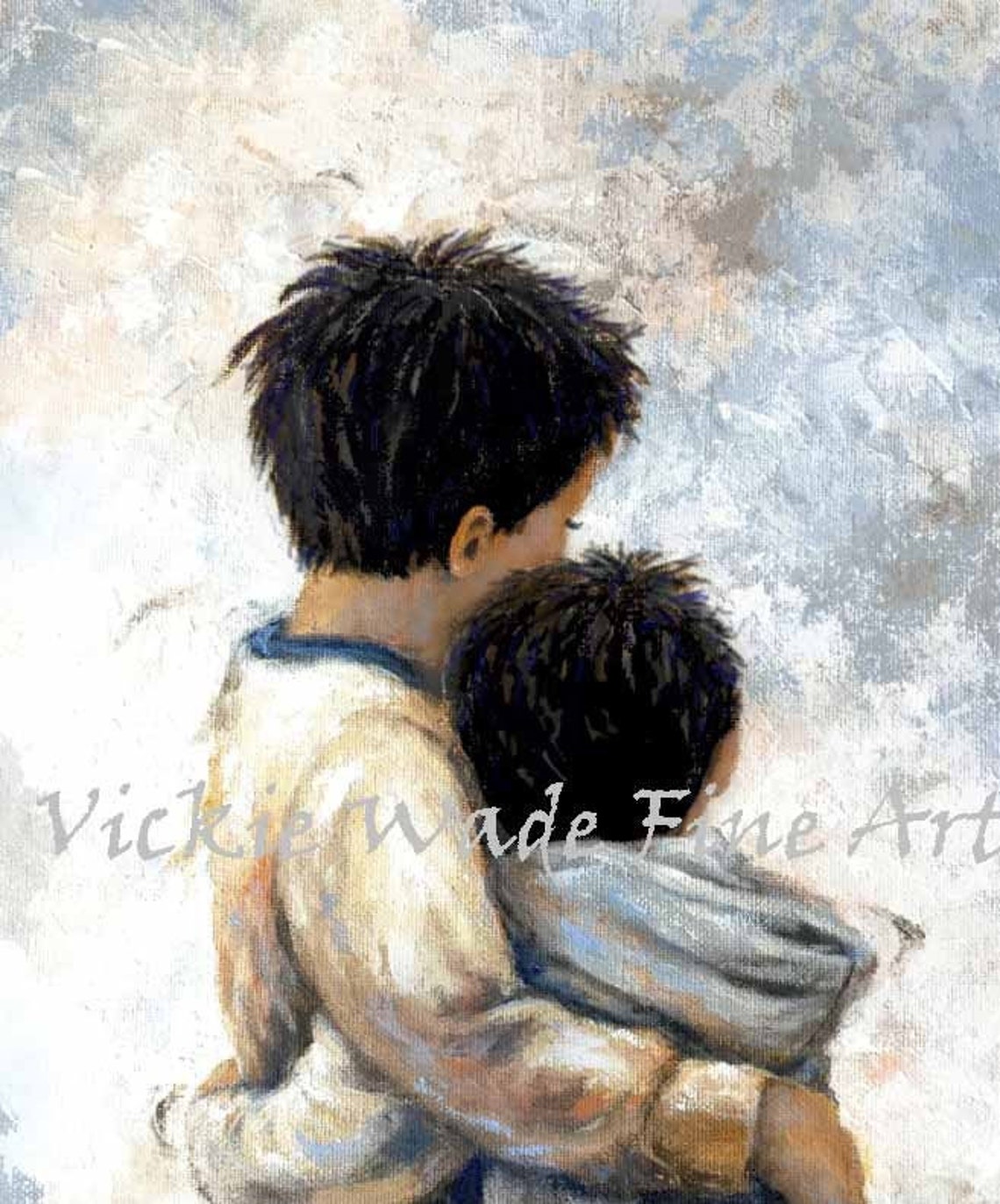 Two Little Brothers Hugging Tender Impressionist Style Poster