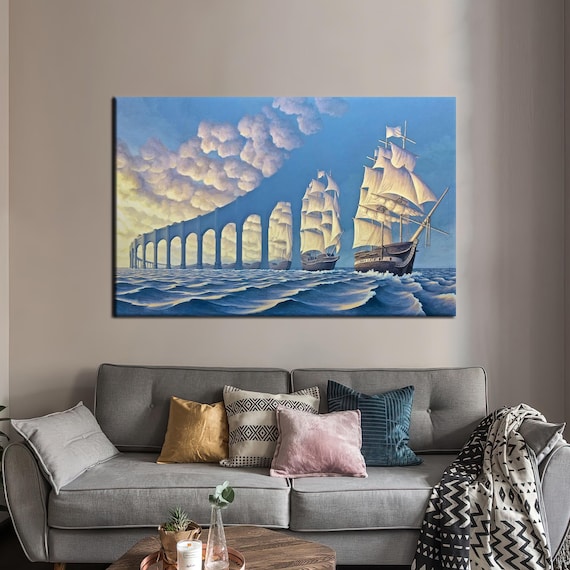 Surreal Ship Sky Bridge Abstract Art Print
