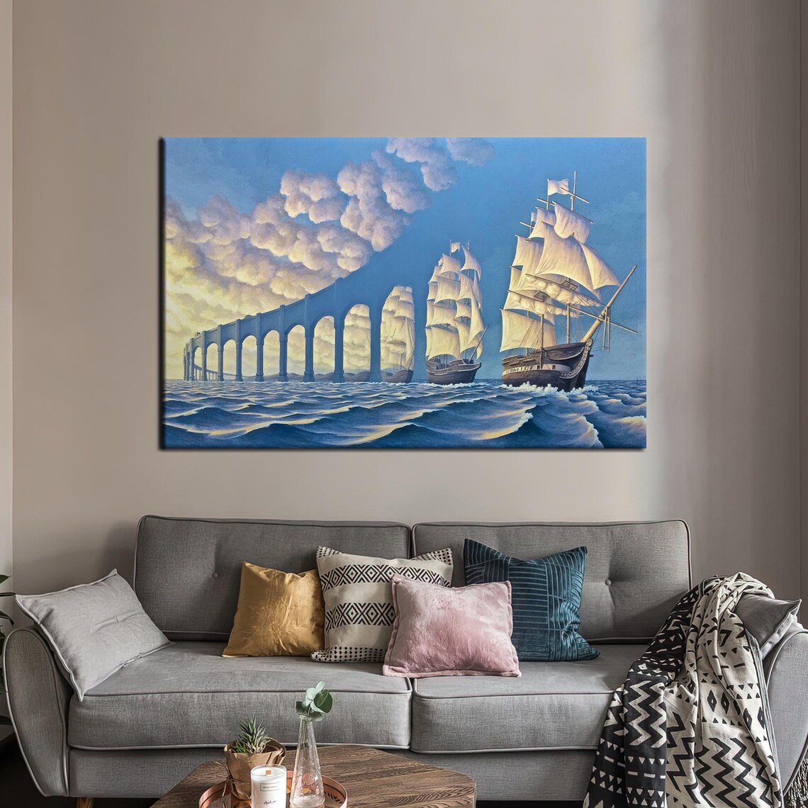 Surreal Ship Sky Bridge Abstract Art Print