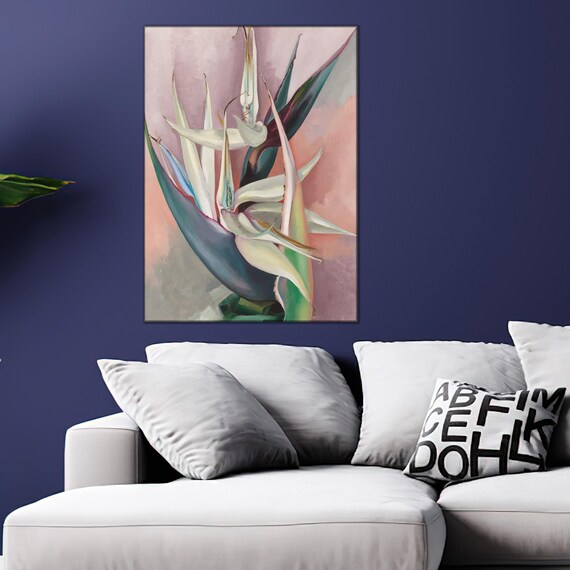Georgia O Keeffe Style White Bird of Paradise Floral Art Poster