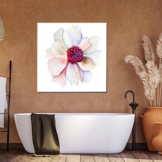 Delicate White Watercolor Flower Crimson Center Botanical Wall Art