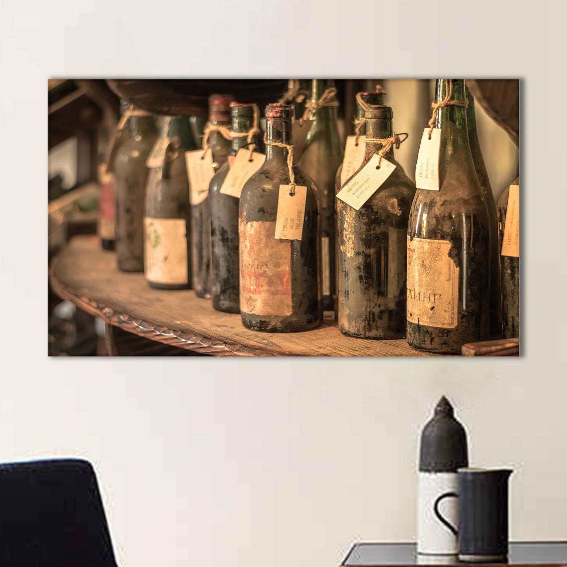 Rustic Wine Cellar Old Bottles Vintage Tags Still Life Poster