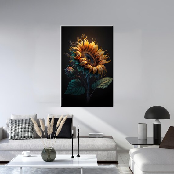 Botanical Wall Hangings Personalized Gift For Her Kitchen Canvas Modern Decor Sunflower Art Framed