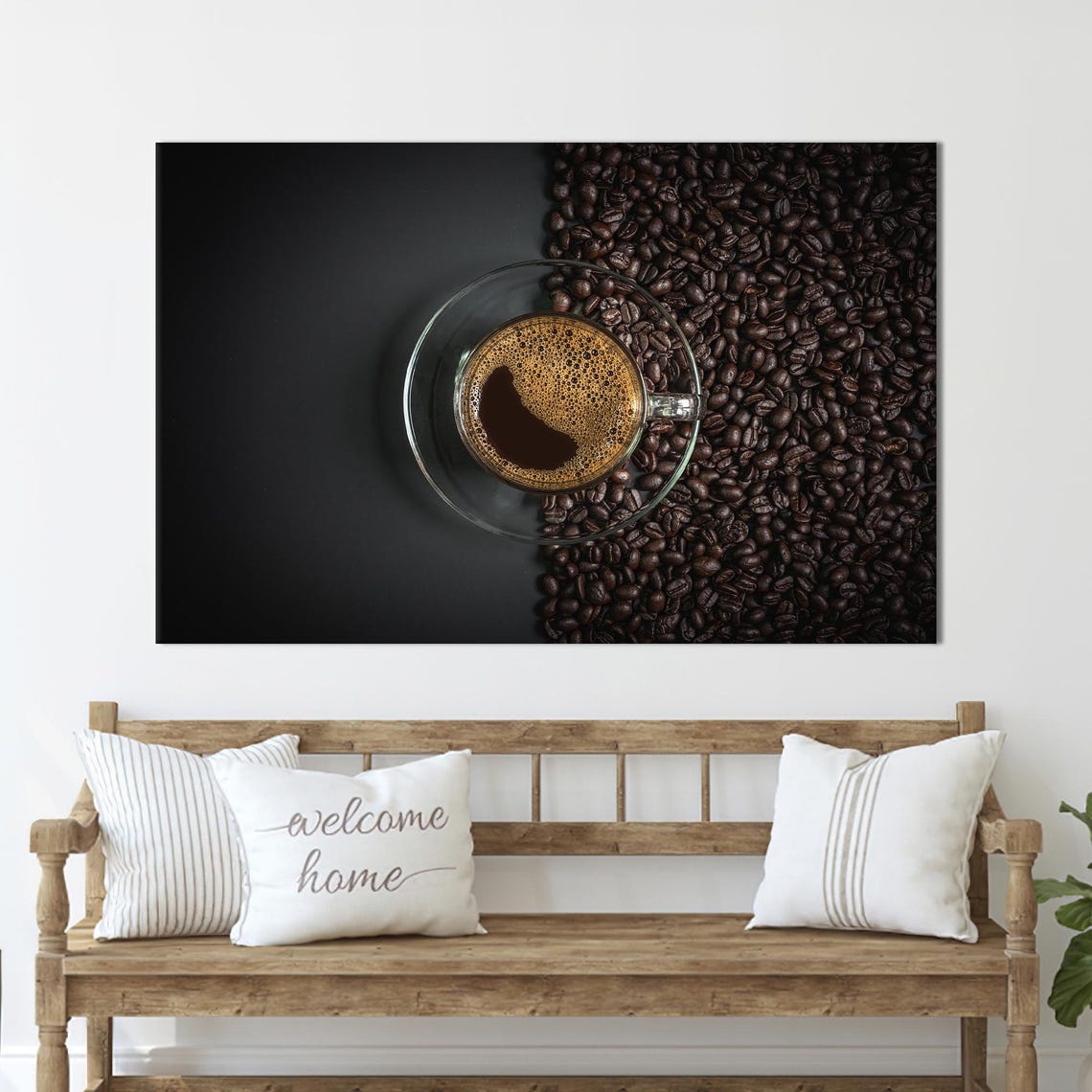 Black Coffee Cup And Coffee Beans Overhead Modern Kitchen Print