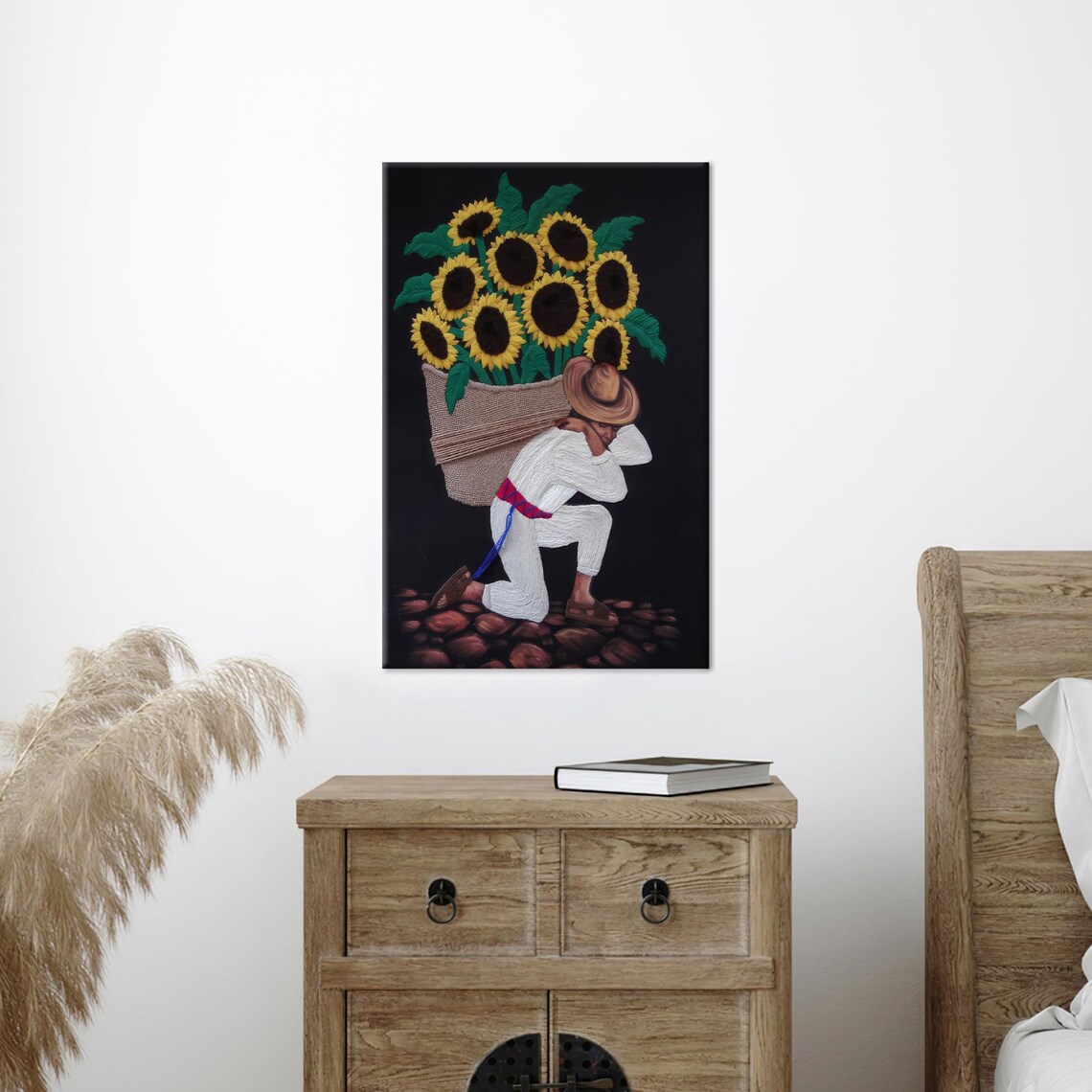 Sunflower Carrier Folk Art Canvas Print Mexican Flower Seller Art