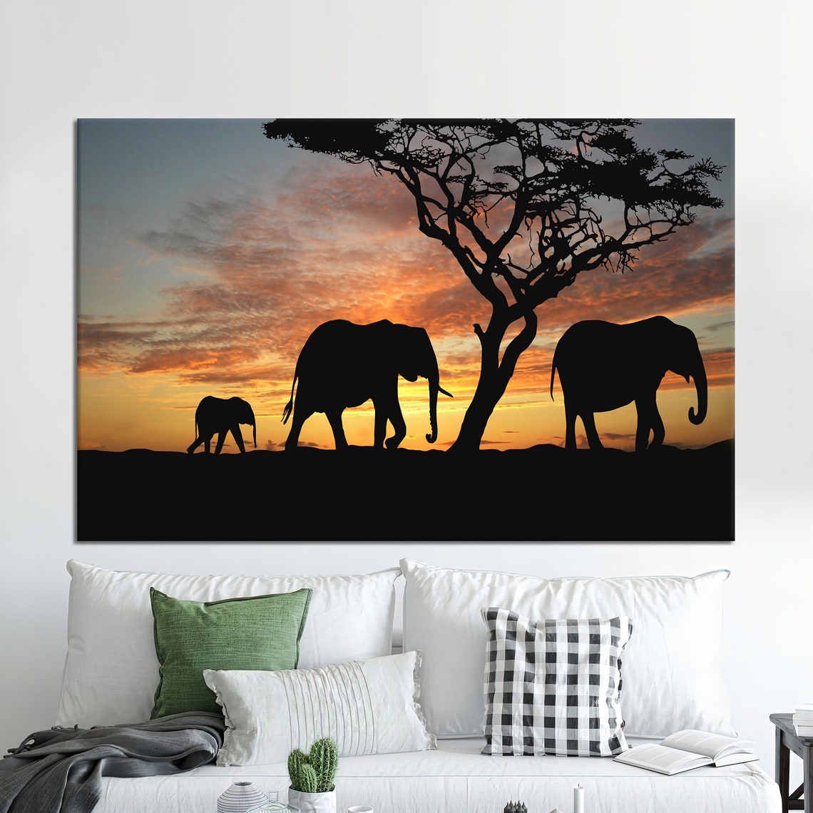 Elephant Family Canvas Art African Sunset Safari Print