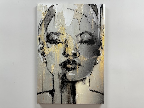 Abstract Woman Face Gold Accent Modern Minimalist Portrait Print