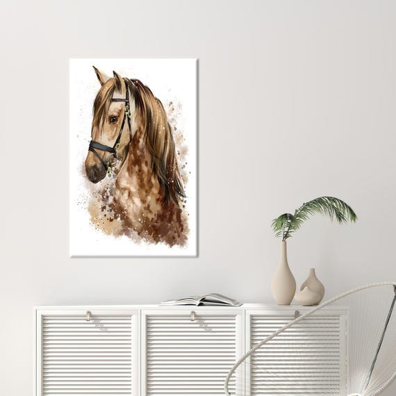 Brown Horse Canvas Decor Personalized Gift For Dad Office Wall Hanging Animal Abstract Art Him