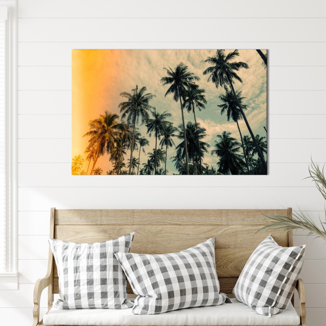 Palm Trees Sunset Vintage Tropical Beach Warm Golden Hour Wall Art