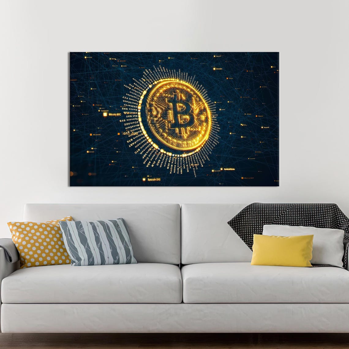 Glowing Bitcoin Coin Digital Network Crypto Money Art Poster