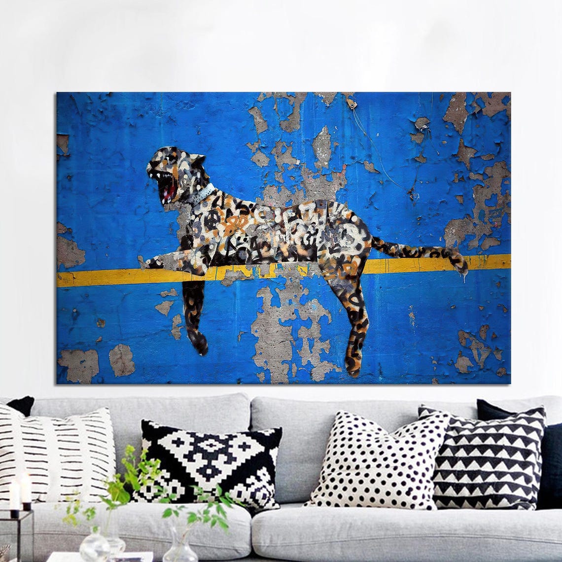 Leopard Graffiti Art Blue Bronx Zoo Canvas Decor