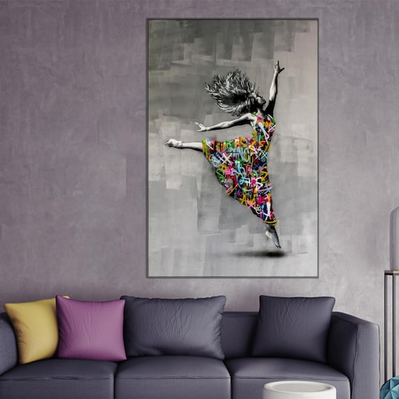 Graffiti Ballerina Canvas Art Colorful Urban Dance Print