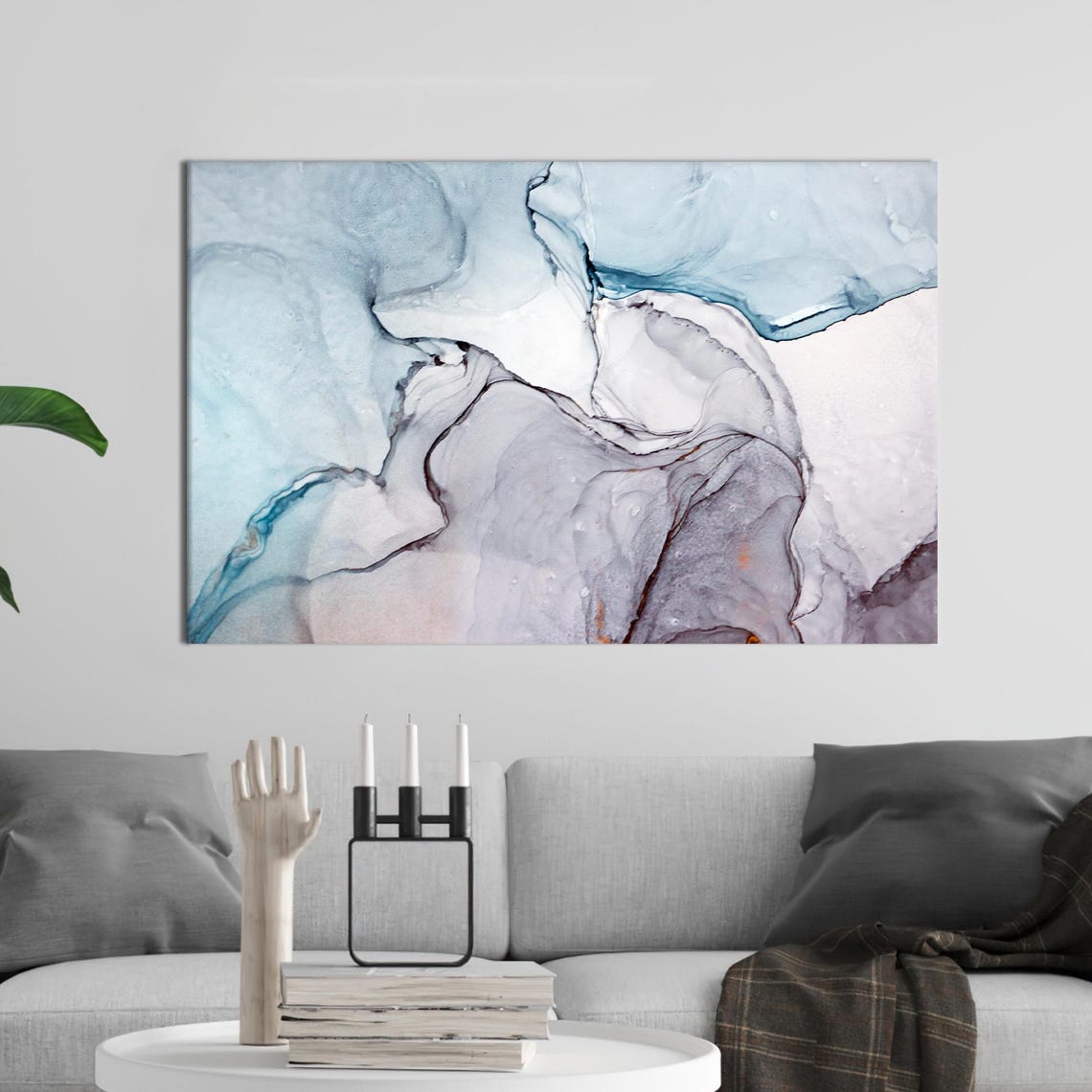 Blue Marble Abstract Canvas Art Modern Wall Decor