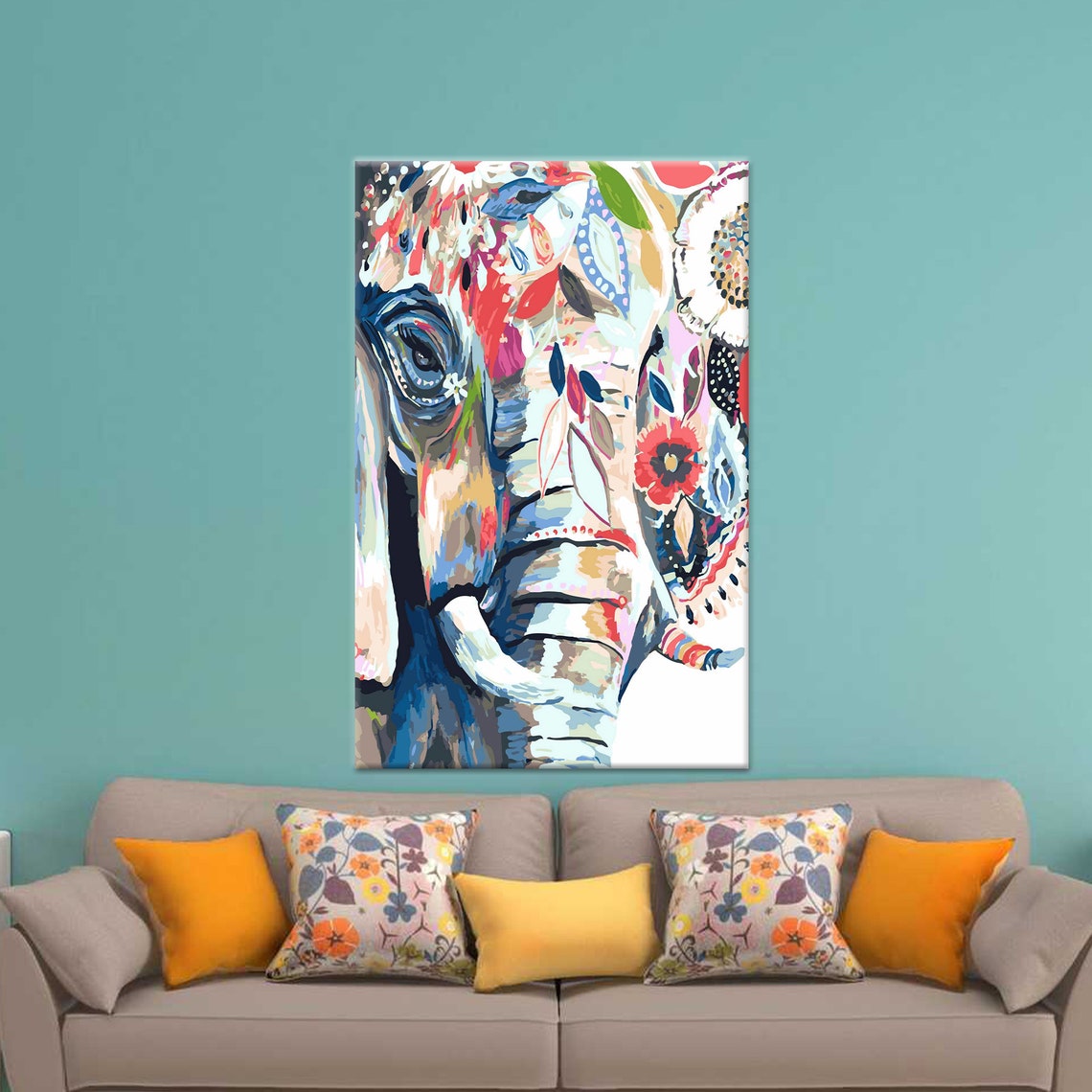Colorful Abstract Elephant Head With Floral Patterns Modern Art Poster
