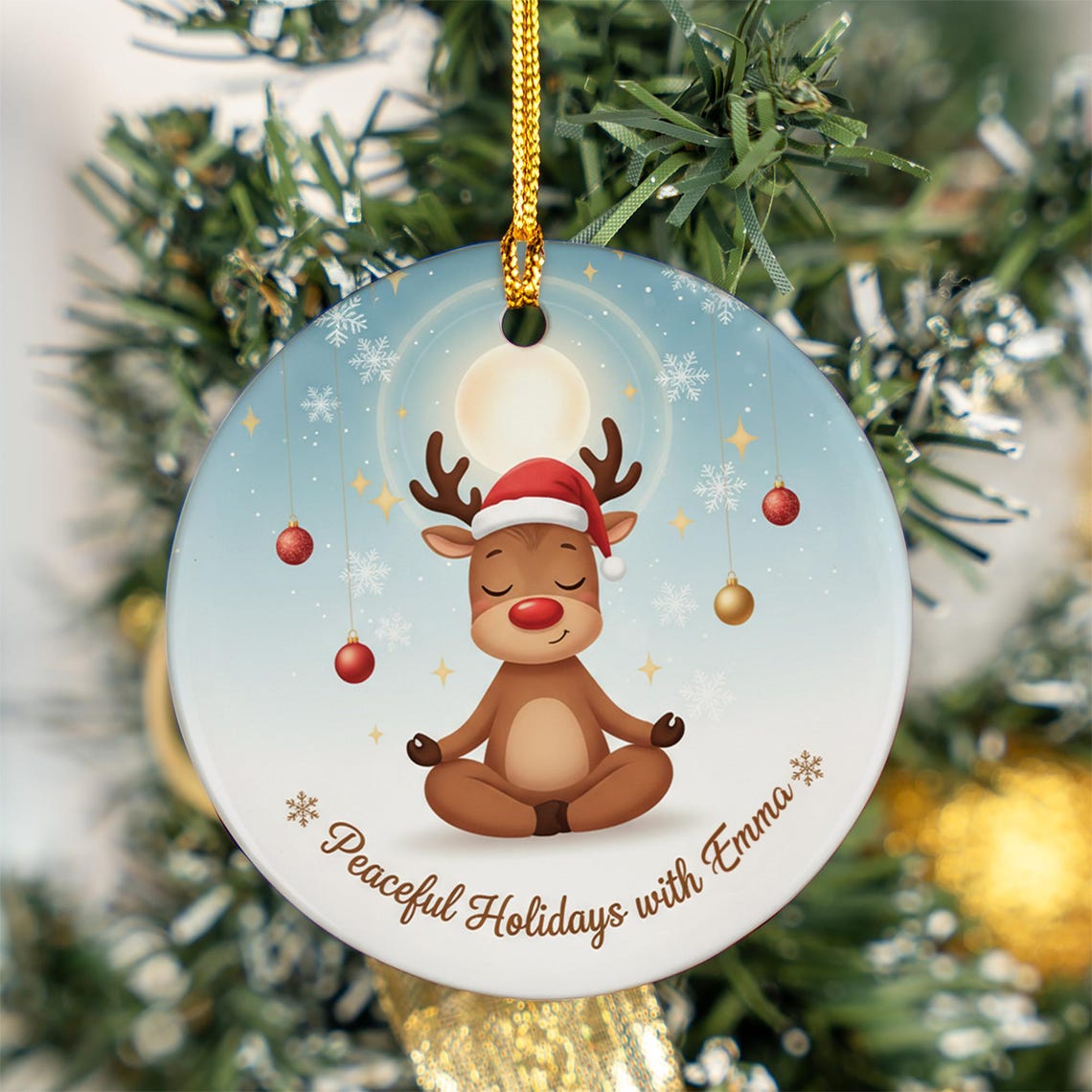 Peaceful Holidays with Emma Meditating Reindeer Christmas Poster
