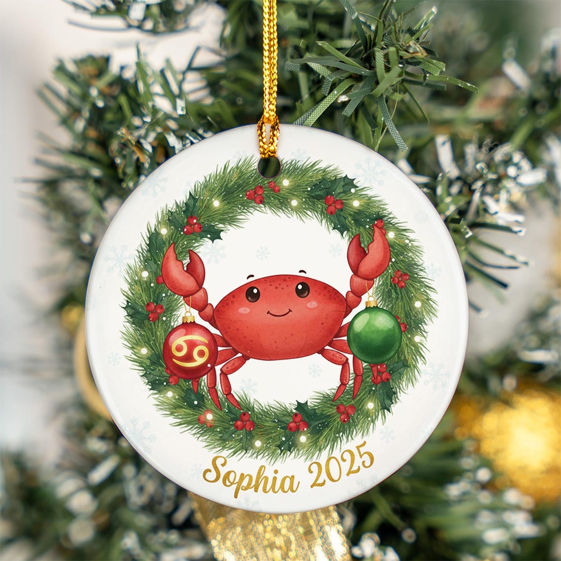 Personalized Cancer Crab Zodiac Christmas Ornament 2025 Wall Art