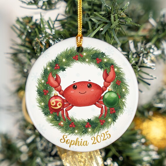 Personalized Cancer Crab Zodiac Christmas Ornament 2025 Wall Art