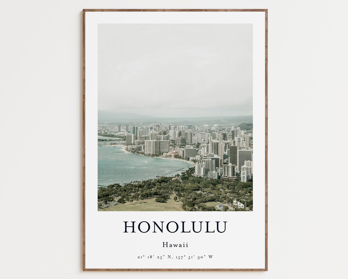 Honolulu Travel Poster, Hawaii Ocean Waves