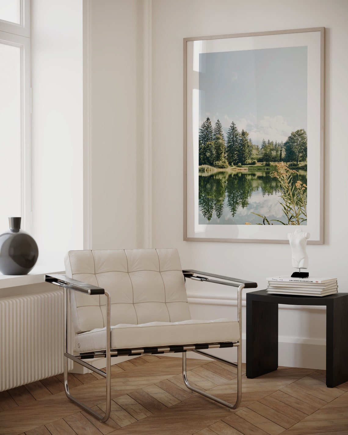 Tranquil Forest Lake Reflection Minimalist Nature Photography Print - Image 2