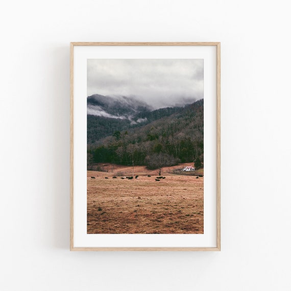Farmhouse Nature Landscape Art Print, Neutral Fall Decor