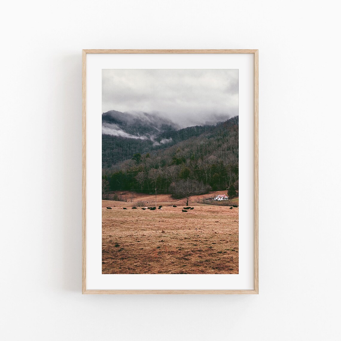 Farmhouse Nature Landscape Art Print, Neutral Fall Decor