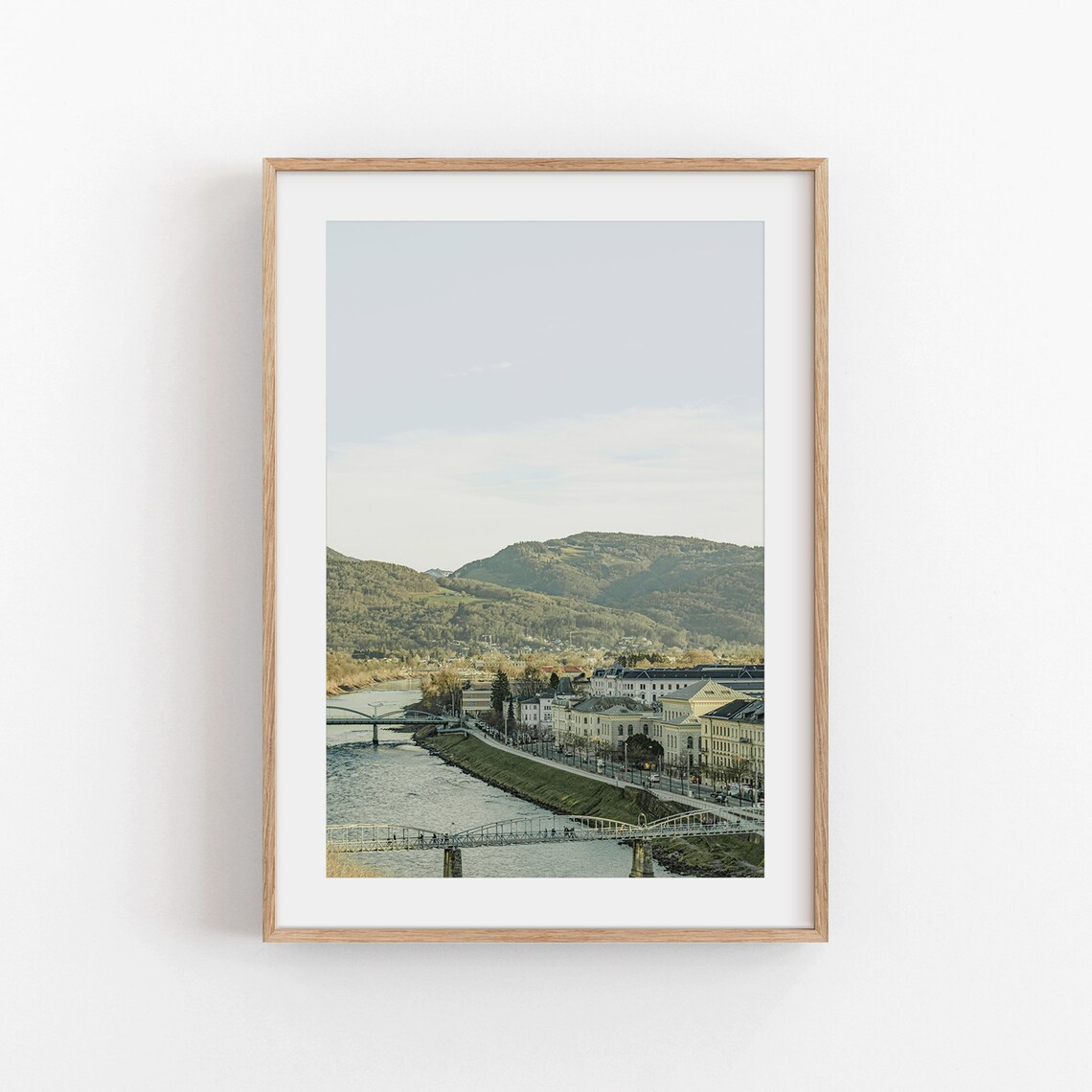 European Riverside City Minimalist Photography Travel Poster