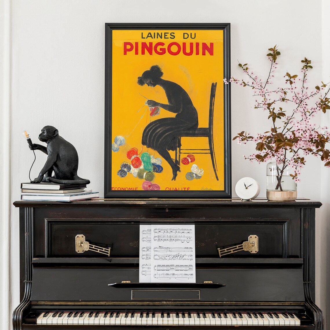 Cappiello Laines Du Pingouin Knitting Woman Vintage French Art Poster - Image 4