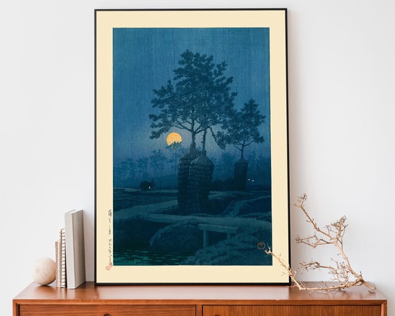 Japanese Poster Full Moon Wall Art Woodblock Art Kawase Hasui Painting Japandi Decor Trendy Art Print