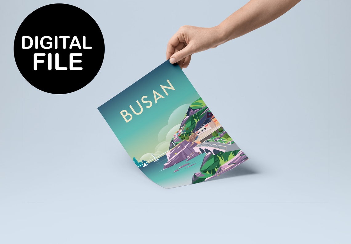 Busan South Korea Coast Temple Bridge Scenic Travel Art Poster - Image 2
