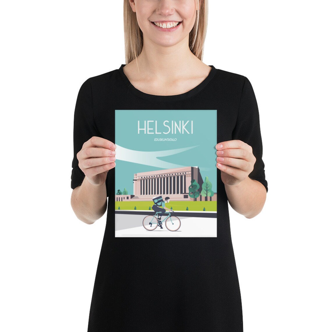Helsinki Finland Eduskuntatalo Parliament House Cycling Travel Poster - Image 2