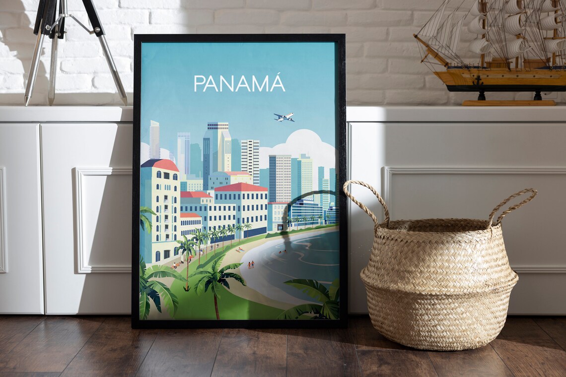 Panama City Travel Poster Skyline Bay Beach Modern Style Art - Image 2