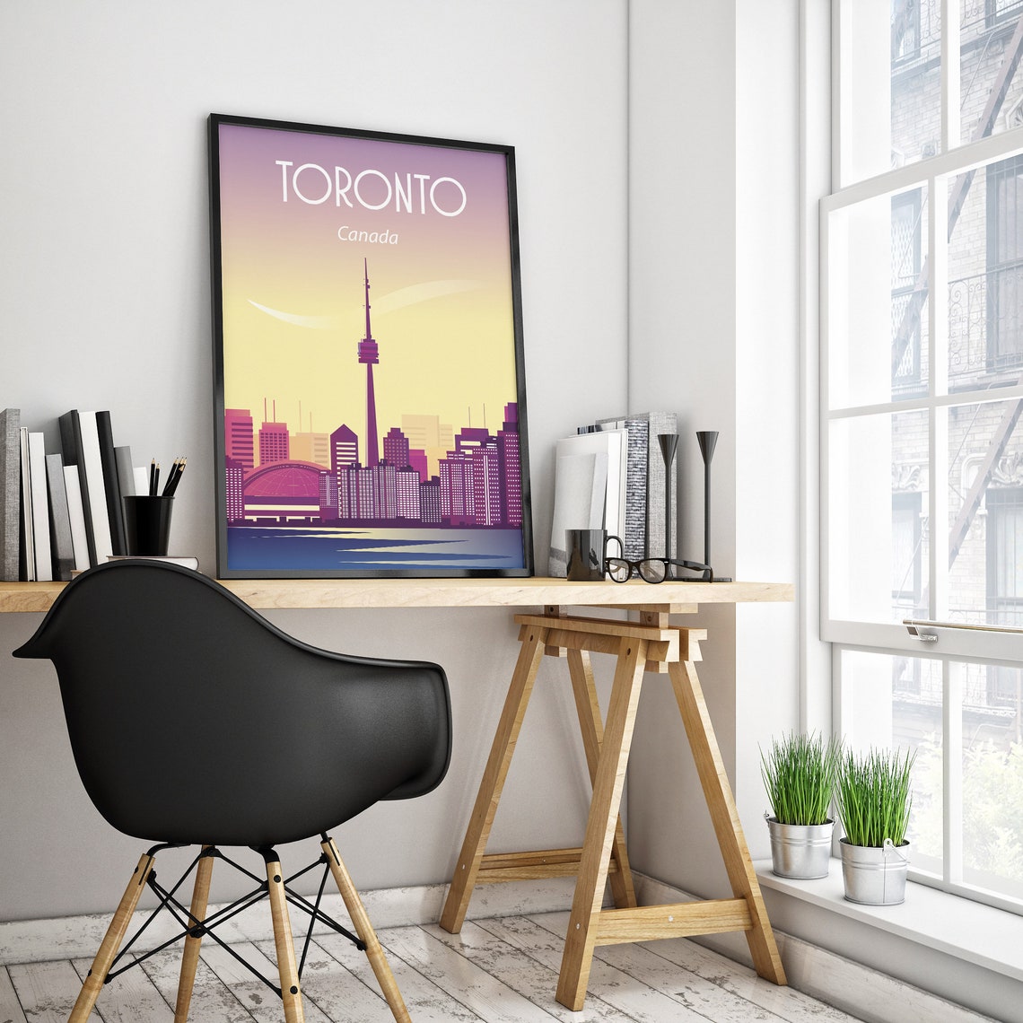 Toronto Canada CN Tower Sunset Skyline Retro Vintage Travel Poster - Image 2