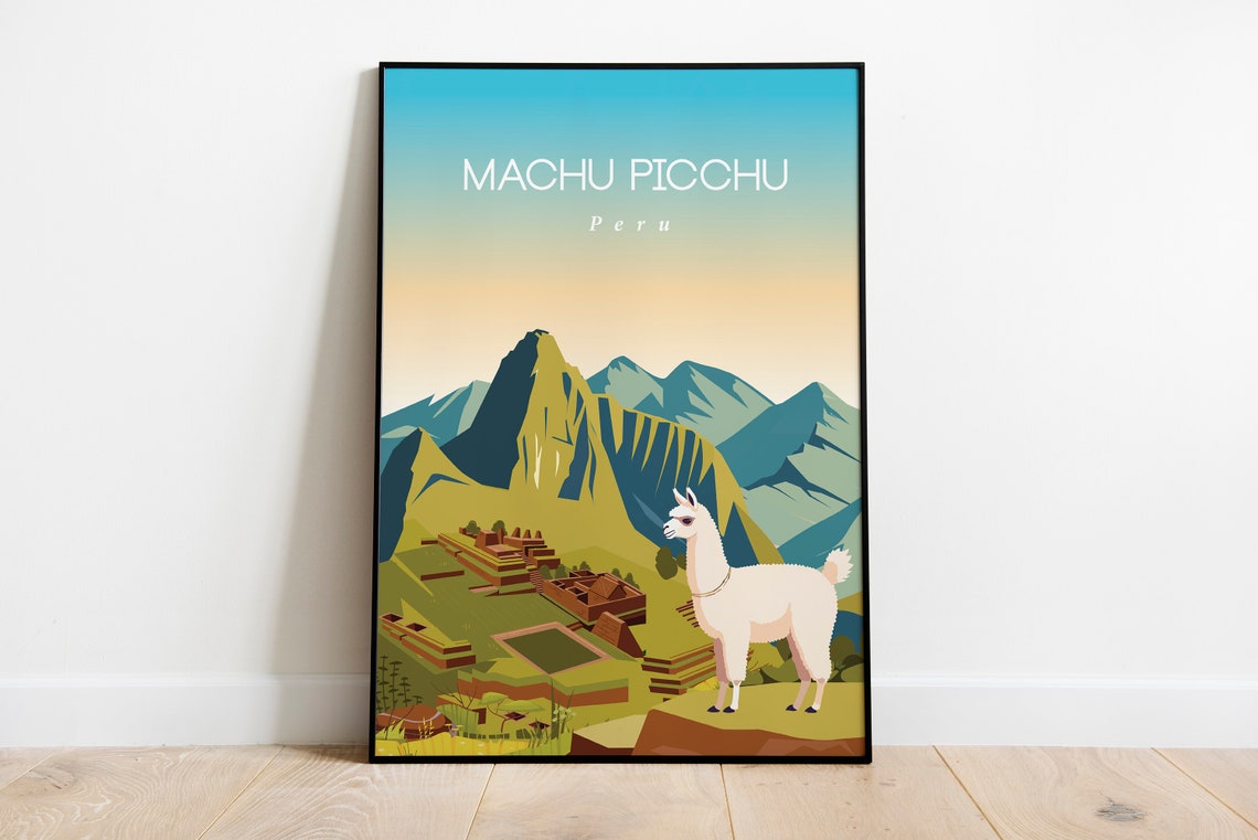 Machu Picchu Peru Travel Poster Inca Ruins Llama Andes Scene - Image 4