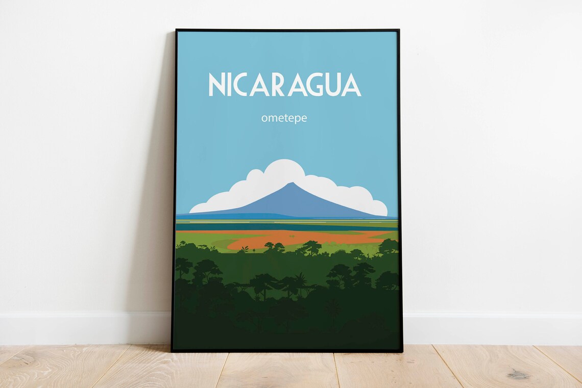 Nicaragua Ometepe Volcano Lake Jungle Landscape Travel Poster