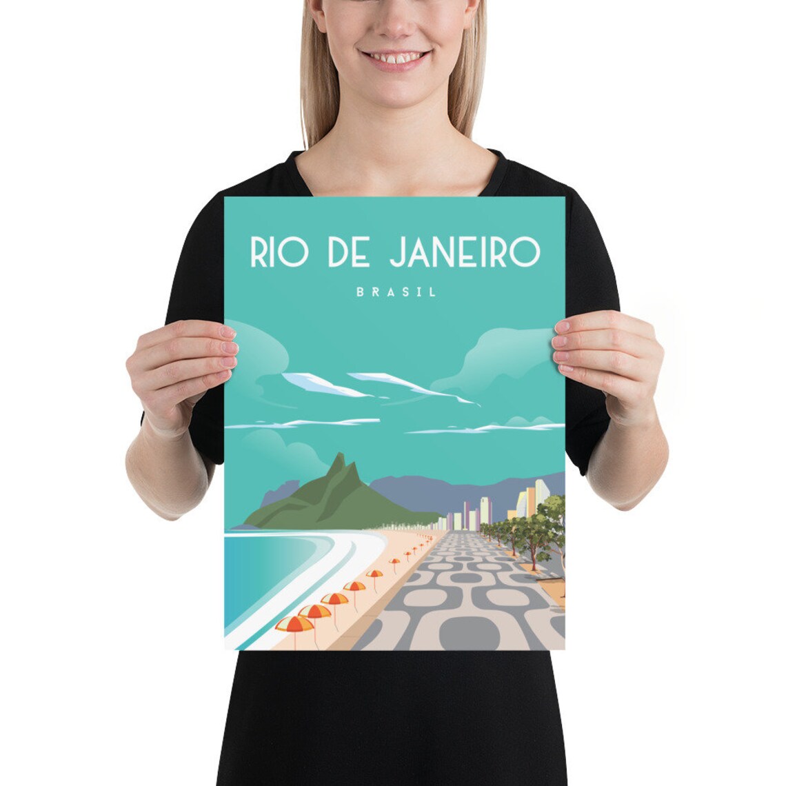 Rio de Janeiro Brasil Copacabana Promenade Beach Travel Poster - Image 2