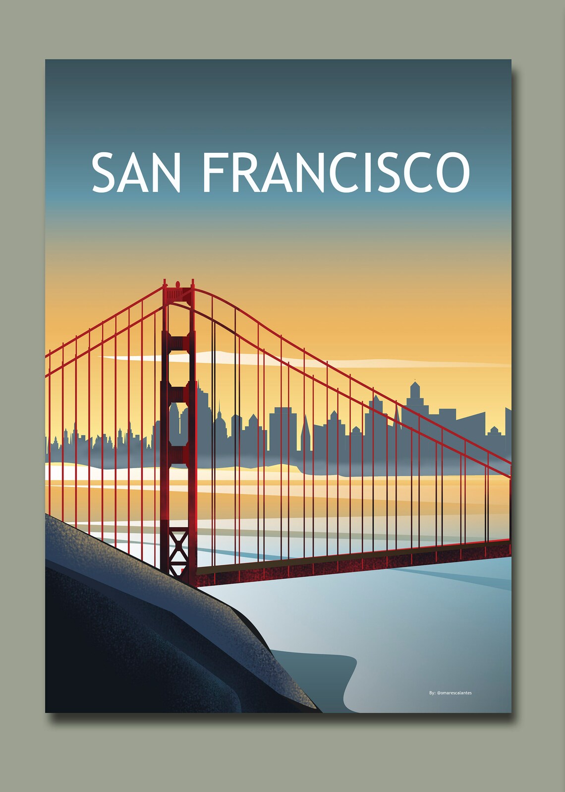 San Francisco California Golden Gate Bridge Sunset Travel Poster - Image 2