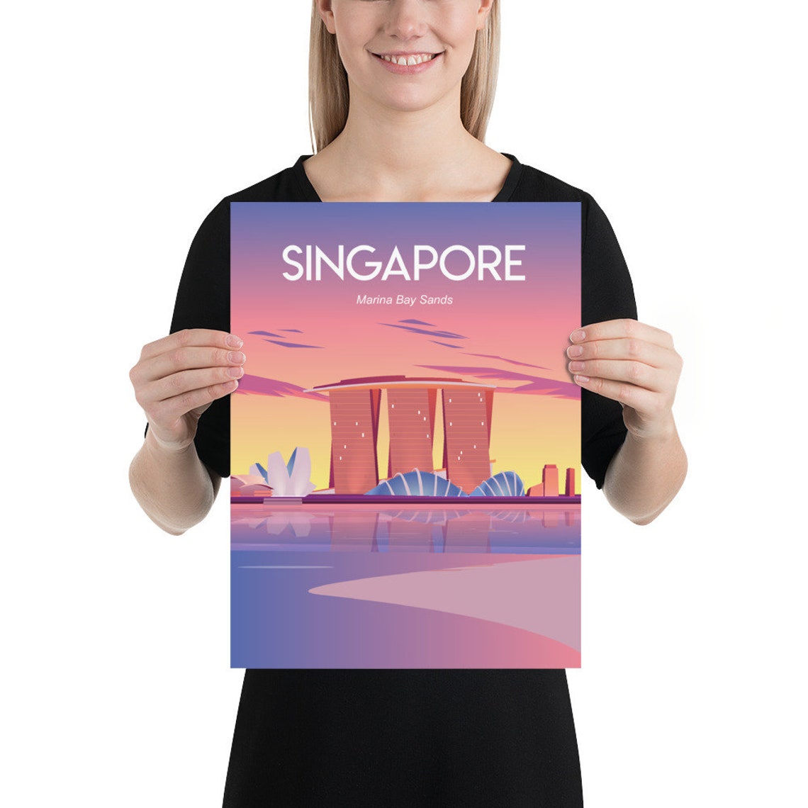 Singapore Marina Bay Sands Sunset Skyline Illustration Travel Poster - Image 2