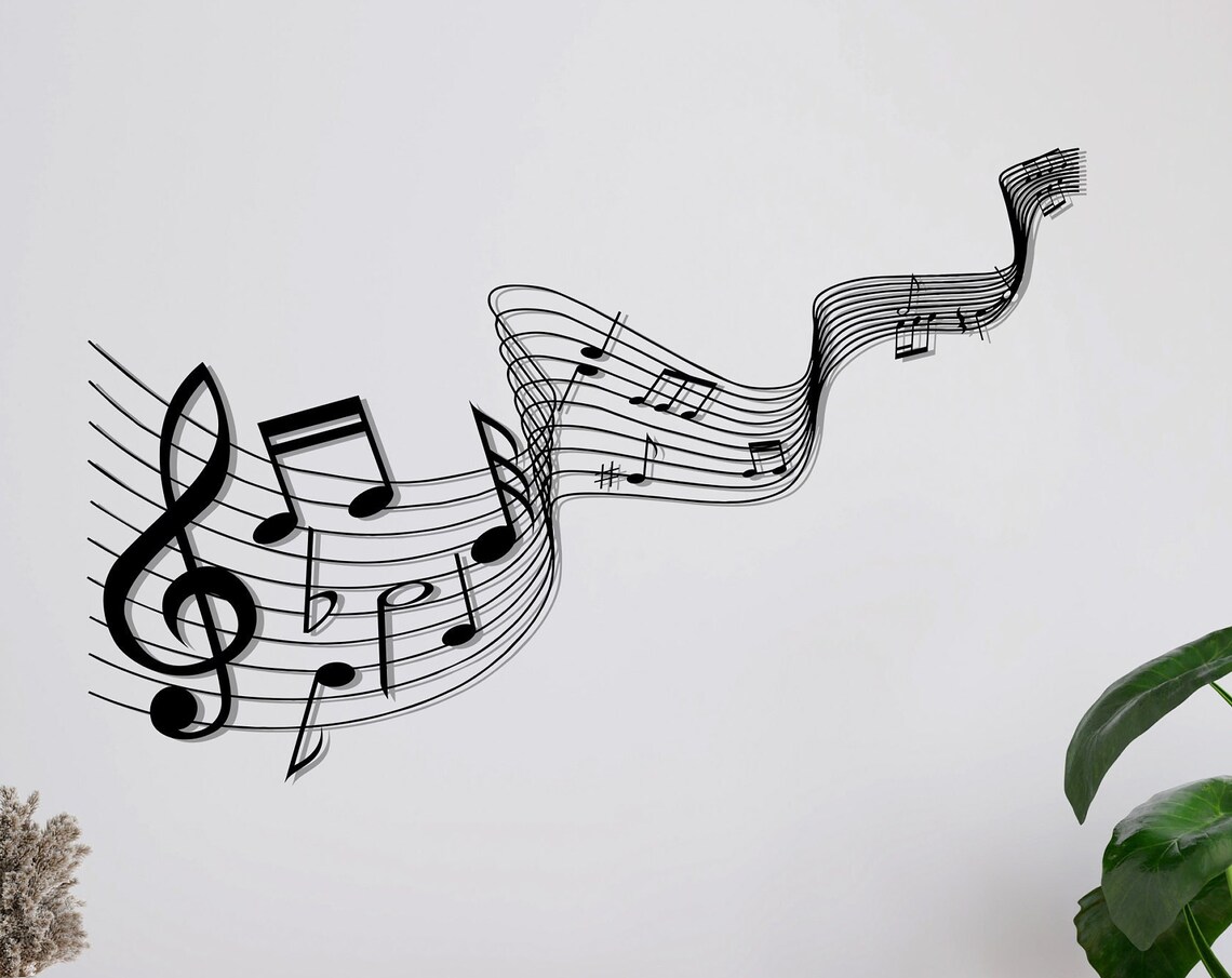 Flowing Music Notes Metal Wall Art Treble Clef Staff Line Wall Decor