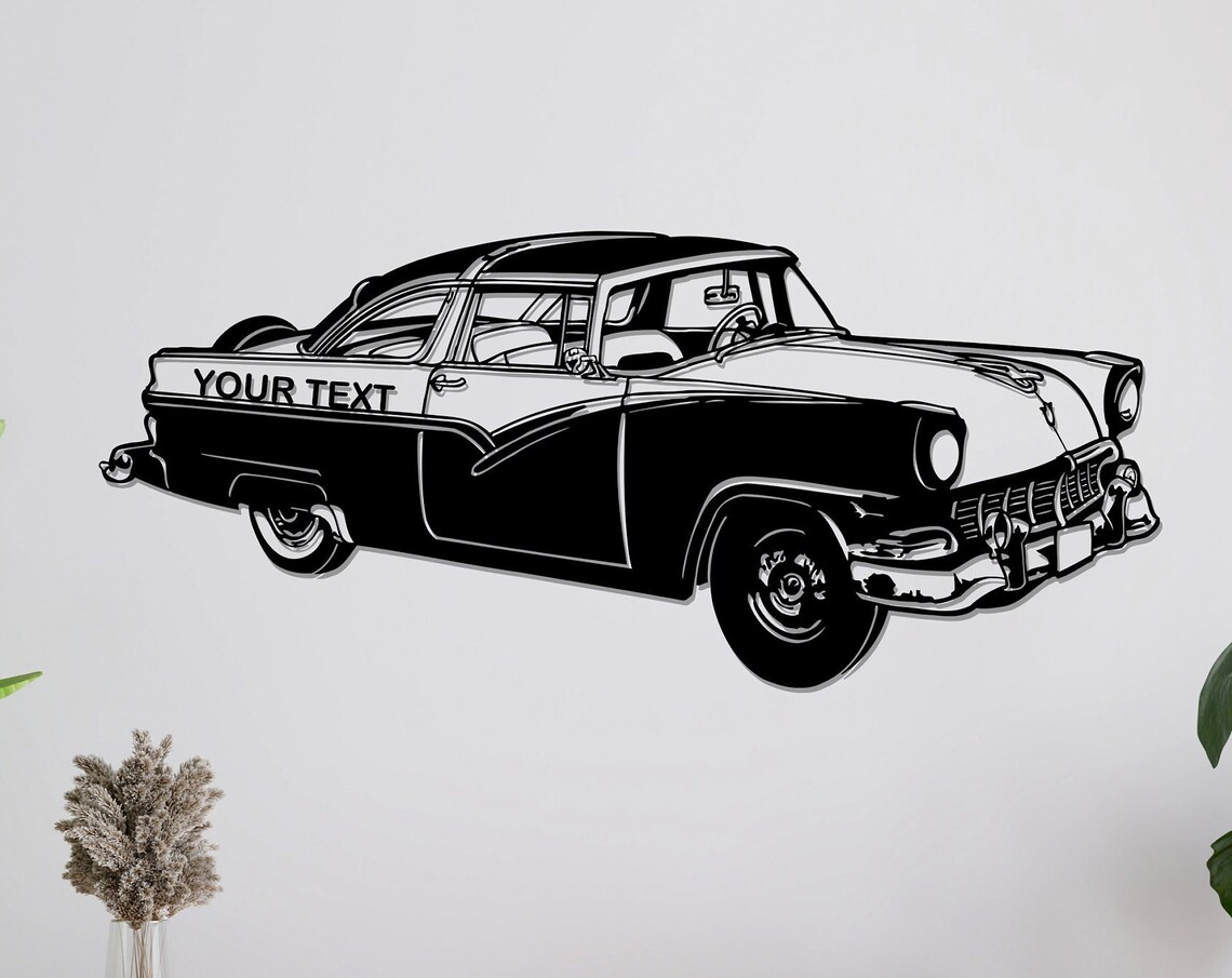 Personalized Classic Vintage Car Coupe Silhouette Black Metal Wall Art