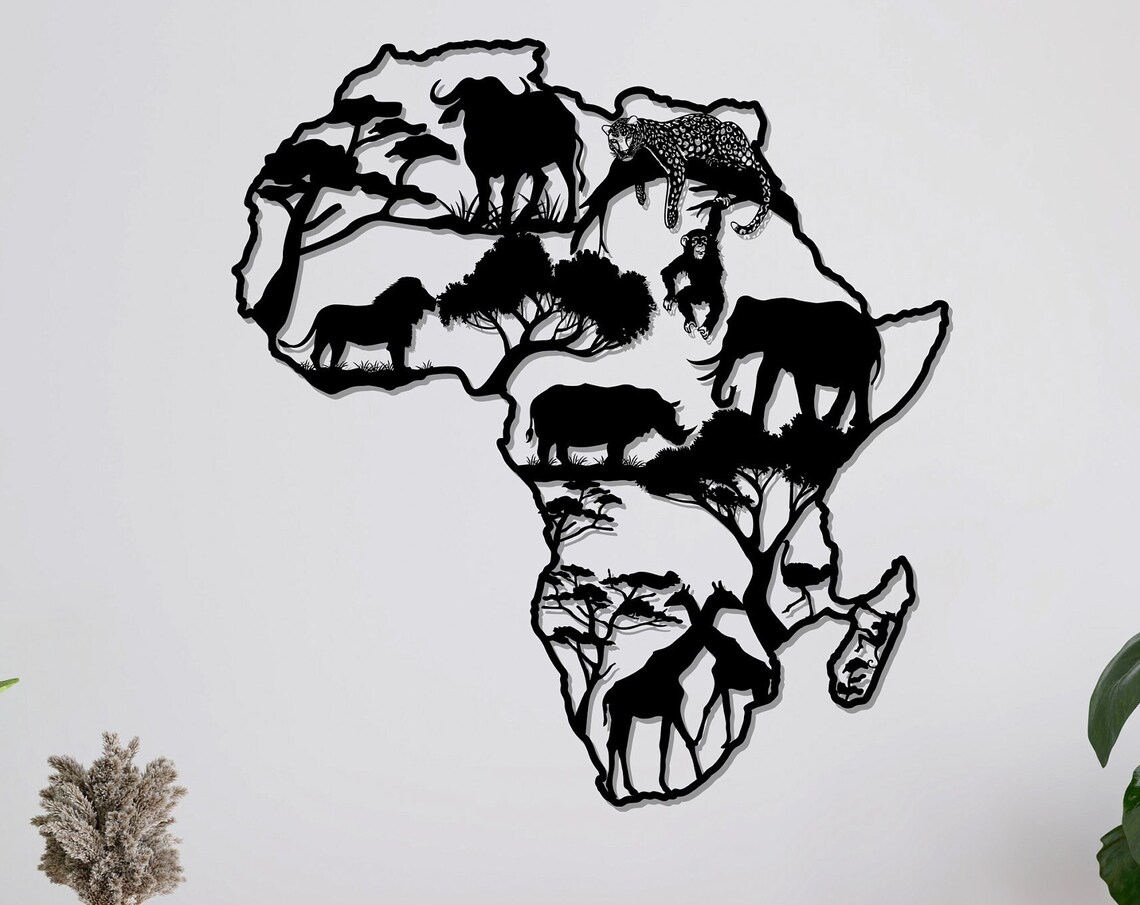 Africa Map and Wildlife Travel Poster, Home Office