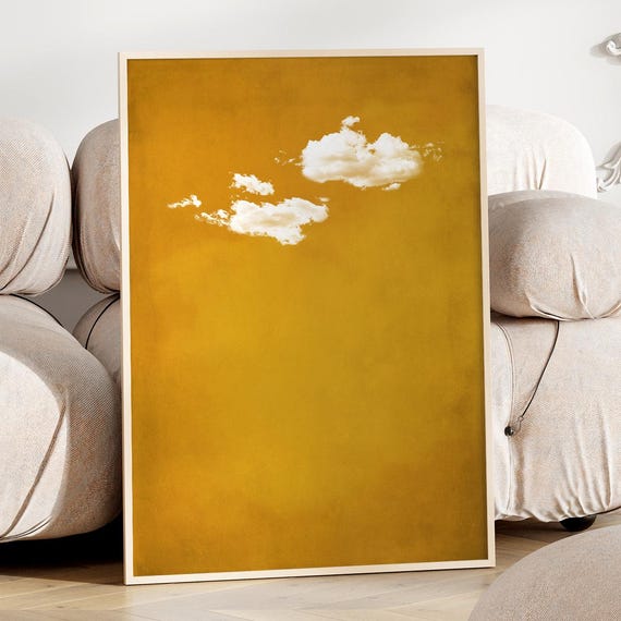 Mustard Yellow Cloud Wall Art Minimalist Vintage Abstract Print Maximalist Artwork Framed Or Unframed Poster