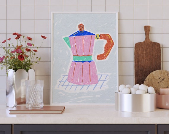 Colorful Moka Pot Illustration Kitchen Art Print