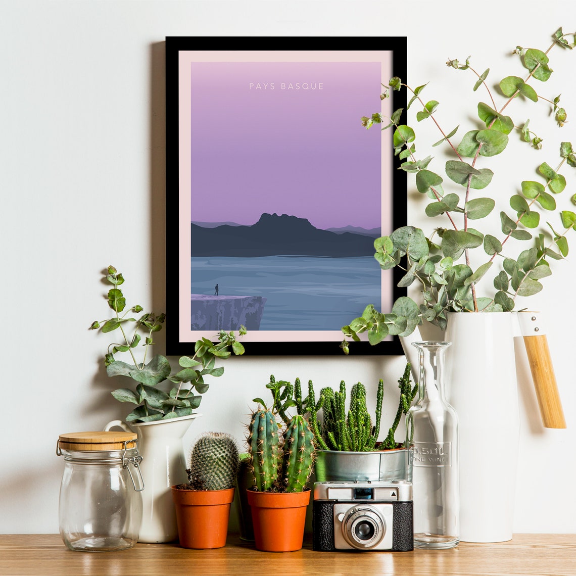 Basque Country Mountain Coast Cliff Sunset Retro Travel Poster - Image 3