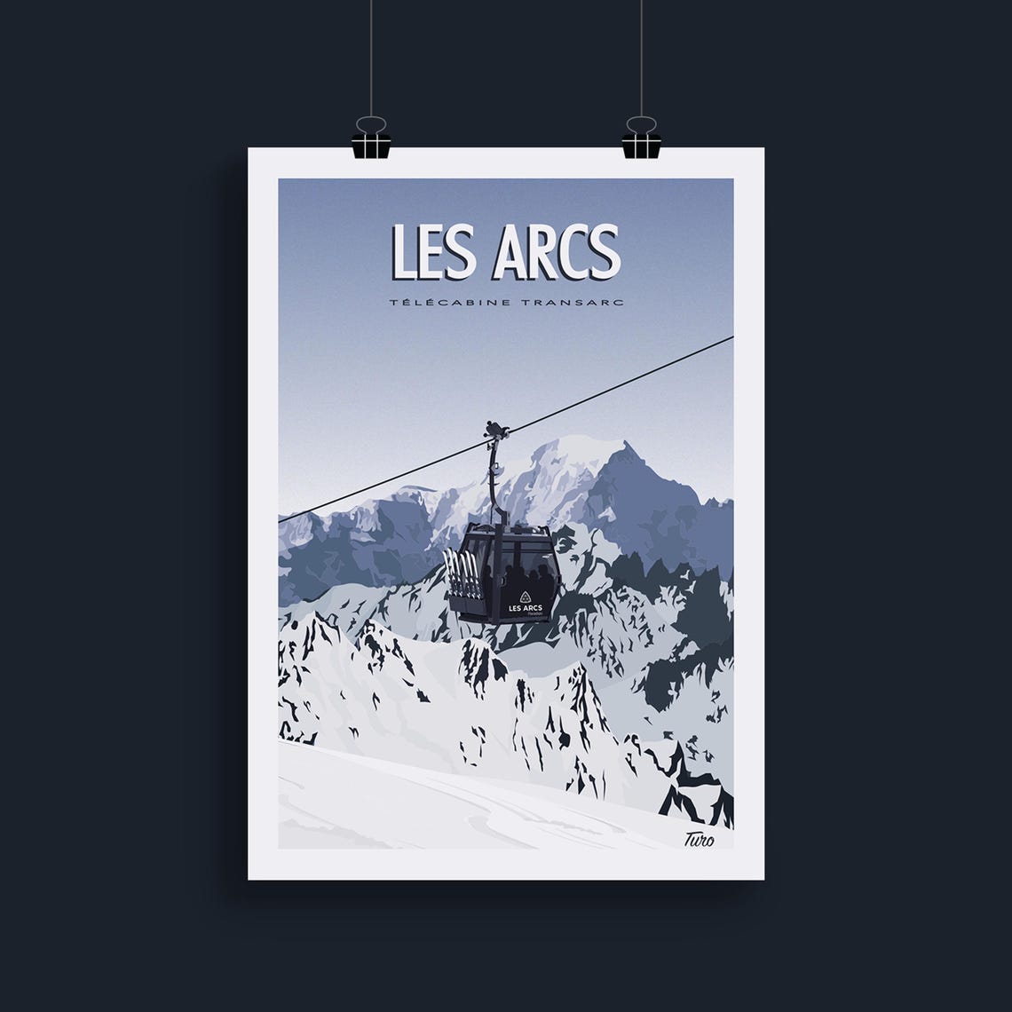 Les Arcs Telecabine Transarc Black Gondola Snow Peak Travel Poster - Image 2