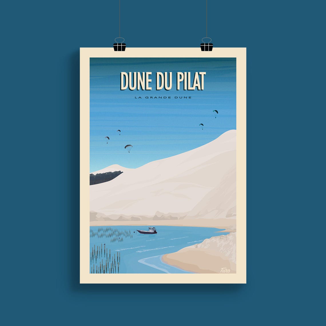 Dune Du Pilat Great Dune And Paragliders Vintage Travel Poster - Image 2