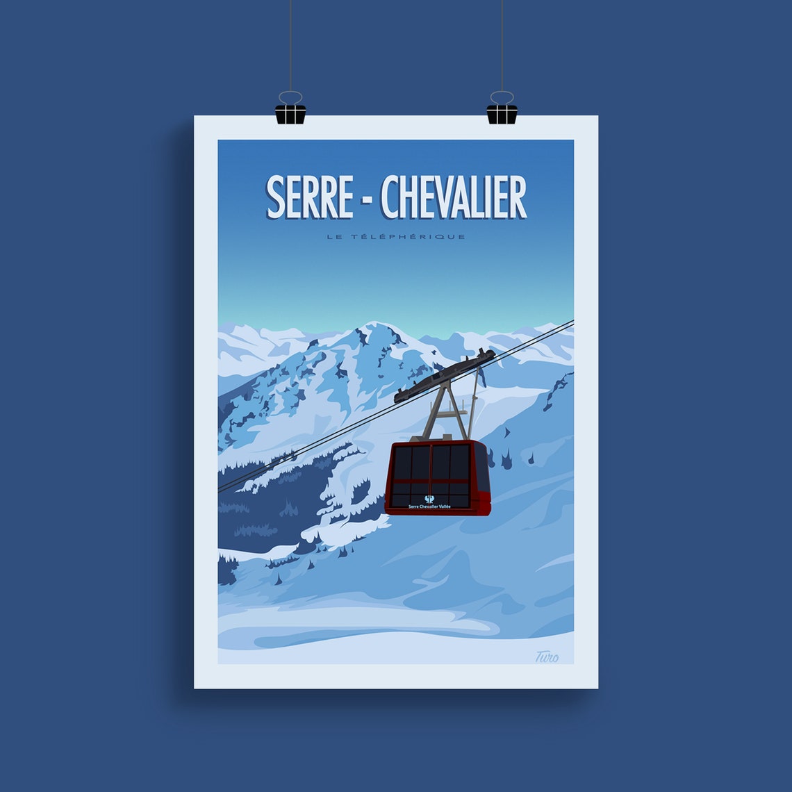 Serre Chevalier Cable Car Over Snowy Slopes Vintage Travel Poster - Image 2