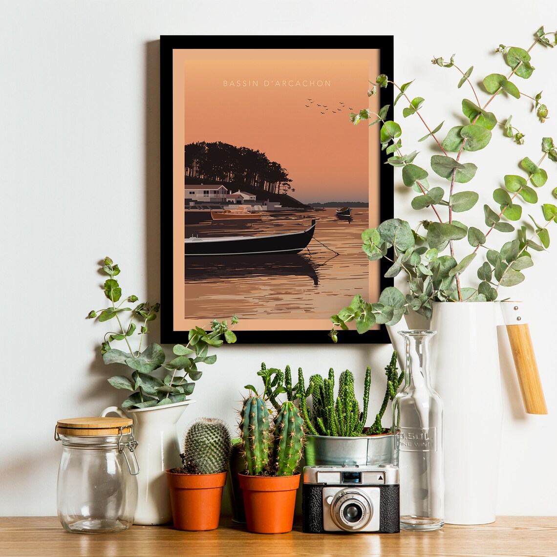 Bassin D'Arcachon Pinasse Boat Moored At Sunset Travel Poster - Image 2