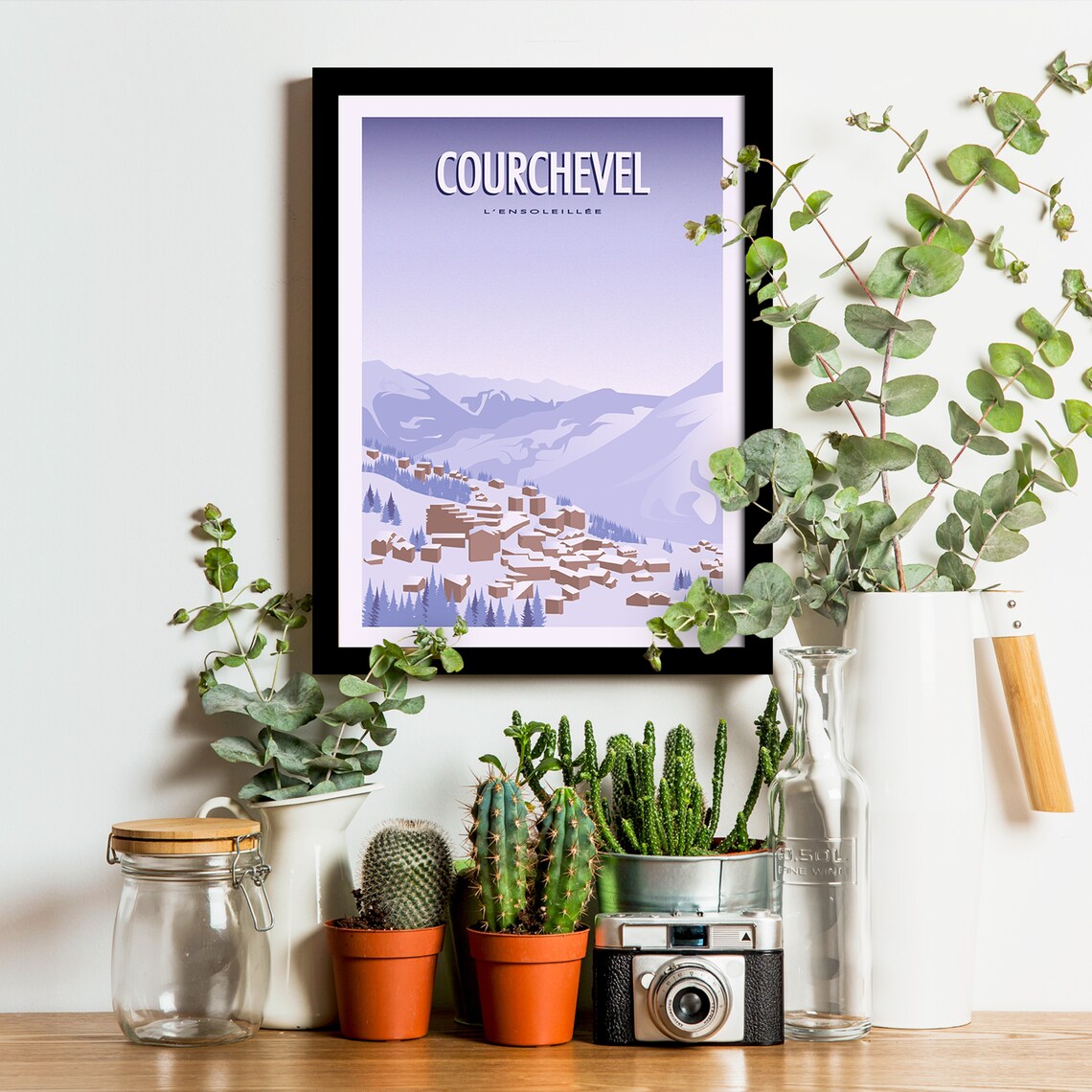 Courchevel L'Ensoleillee Snowy Village Alps Retro Ski Travel Poster - Image 3
